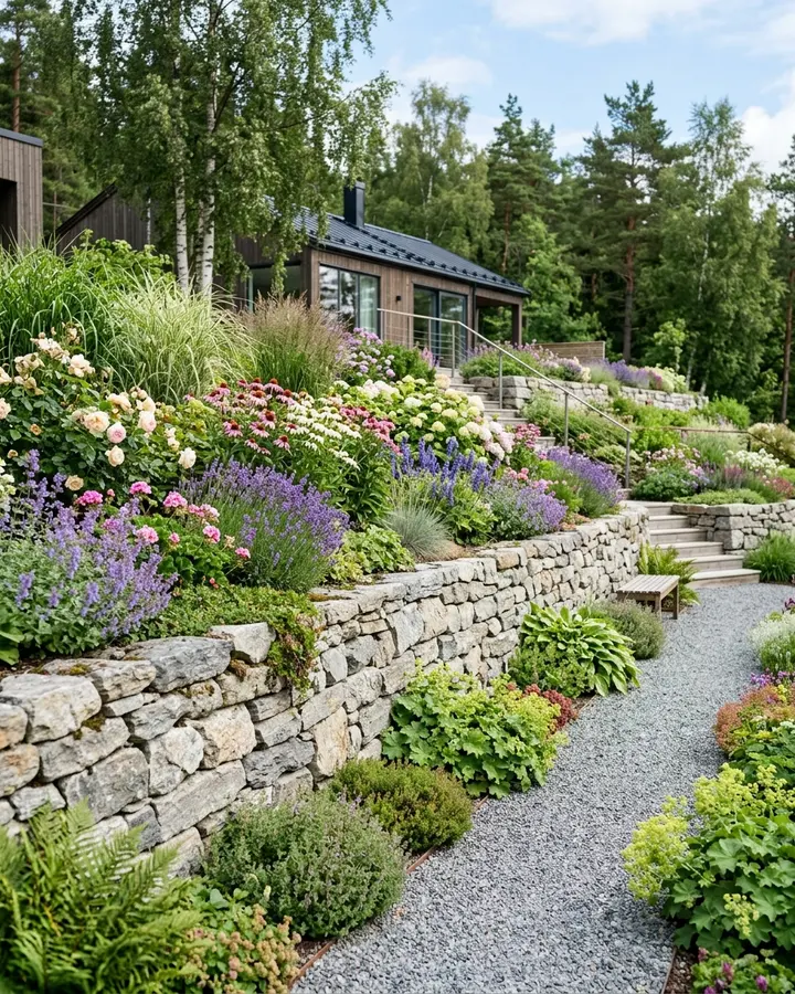 Stone retaining wall
